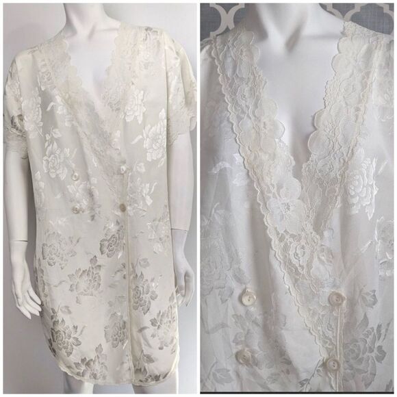 Vintage Victoria's Secret Gold Crown Label Lace Trim Satin Ivory Nightgown - Picture 13 of 16